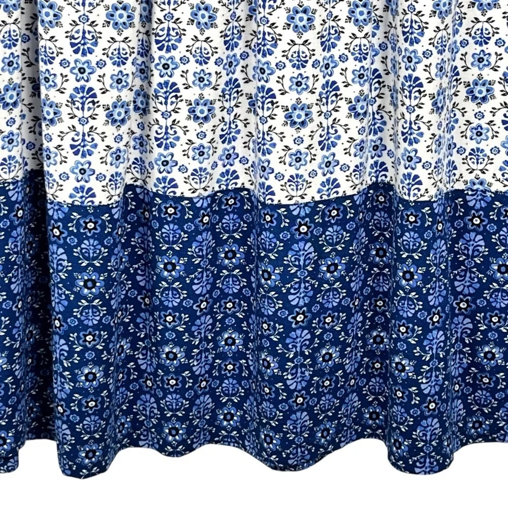 Croft & Barrow Cottagecore White & Blue Floral Elastic Waist Midi Skirt Size 1X